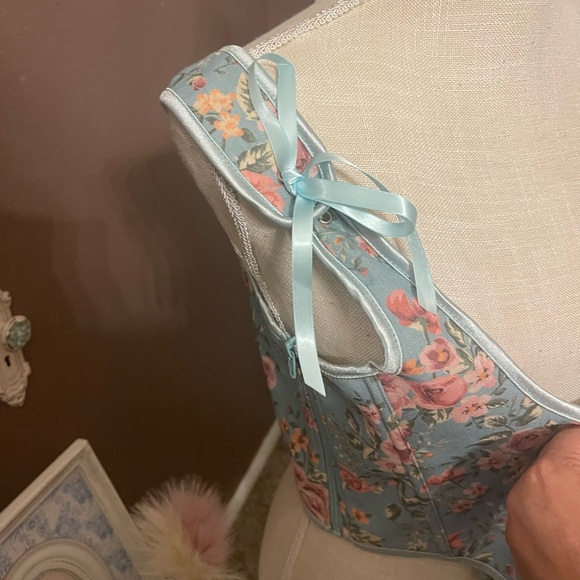 Scarlet Darkness Renaissance Floral Underbust Vintage Boned Corset Belt top - Picture 11 of 13